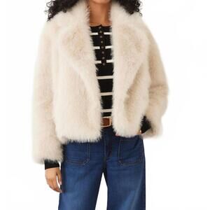 NEW KAREN KANE cropped faux fur jacket in stone
